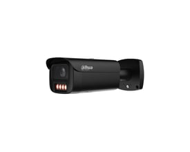 Sort Dahua 4 MP bulletkamera med motoriseret objektiv og lysdioder under linsen, set skråt forfra.