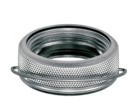 IMI TA låsering til termostat, fremstillet af metal med indvendige gevind og en tekstureret yderside for bedre greb.