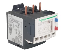 Schneider Electric TeSys elektronisk termorelæ, 1,2-7A 220VAC, med detaljeret koblingsskema og indstillingsknapper.