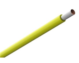 Gul Amokabel TEXILine HF90 TW monteringsledning på 0,75 mm² med synlige, fleksible ledertråde i enden.