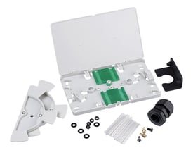 Lauritz Knudsen Actassi splicekassette-kit til 24 fiber, alle dele vist separat på hvid baggrund.