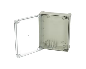 Åben Fibox Tempo kasse TPC 292411T, med transparent låg og RAL7035 kassebund med PUR pakning.