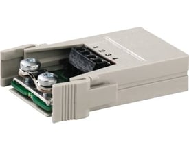 Weidmüller HDC industristik hun-indsats med 4-polet skruetilslutning og USB-port, vist på hvid baggrund.