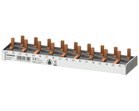 Siemens PIN stiftskinne 3P/N med 10mm² tilslutning og 9x kompakte enheder, berøringsbeskyttet.