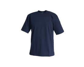 Bagfra-visning af Tranemo Workwear FR T-shirt 590789 i marineblå, model XS, fremhæver pasformen og single jersey materialet.