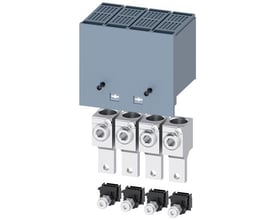 Siemens TA2.1 cirkulær ledningsterminal til hovedledere med hjælpelederspændingsudtag, vist adskilt i grå og sølvfarvede dele.