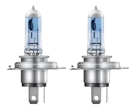 To H4 Cool Blue Intense billygter med 60/55W, 12V og P43T sokkel, der giver op til 5.000 Kelvin.