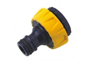 Ironside hanekobling med indvendigt 1/2" eller 3/4" gevind, set skråt med gul grebsdel og sort tilslutning.
