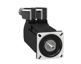 Schneider Electric servomotor MH3 070 med 1,4Nm og 6000rpm, IP67, viser den kompakte sorte motor med tilslutningsbokse og monteringsflange.