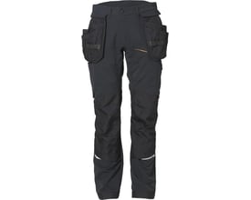 Kansas håndværkerbuks Evolve 130160 i sort, fuld stretch materiale med aftagelige hængelommer og CORDURA-forstærkninger.