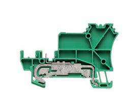 Weidmüller Basisklemme ZIA 1.5/3L-PE, grøn fjederterminalklemme til 1,5mm² ledere, med tre tilslutningspunkter vist i profil.