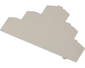 Beige Weidmüller ZAP/ZDLD 2.5 N endeplade til modulære enheder, isolerende og afsluttende funktion.