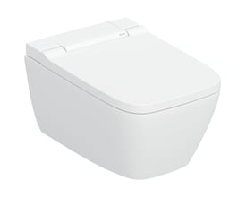 Geberit AquaClean Sela Square douchetoilet, væghængt model i hvid porcelæn med soft close og automatisk åbning.