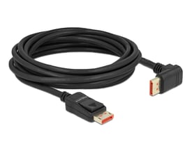 Sort Delock DisplayPort-kabel på 5 meter med hanstik i begge ender og et 90° opadvinklet stik, DP 1.4.