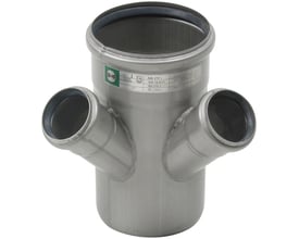 Blücher dobbelt grenrør i rustfrit stål AISI 316L med to Ø50 mm udgange og én Ø110 mm hovedindgang.