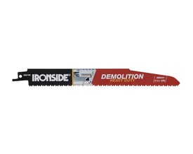Ironside BIM DEMO-bajonetsavklinge på 228 mm set fra siden med synlige tænder og sort-rødt blad.