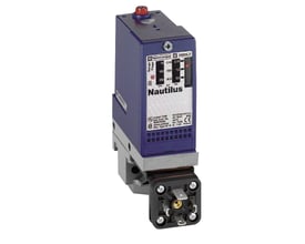 Schneider Electric pressostat XMLA010A2C11 med 0,6-10 bar trykområde og fast skala, vist med 1 tærskel og 1 C/O kontakt.