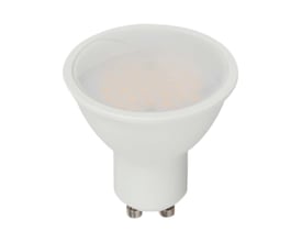 Et enkelt V-TAC GU10 LED spotlight i hvid PVC, vist isoleret på hvid baggrund.