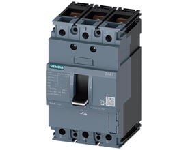Siemens 3VA1 maksimalafbryder, 3-polet, 63A, 160A ramme, med trykknap til fejlfinding og klar betjeningshåndtag.