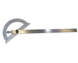 Helmuth A. Jensen gradmåler 150/200 mm med matforkromet finish, der viser måleskala fra 0-180 grader.
