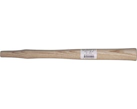 Detaljeret billede af Orebo bænkhammerskaft A404, viser asketræets struktur og produktetiket.