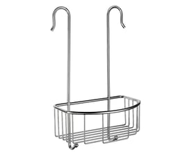 Smedbo Sideline sæbekurv i poleret krom med kroge til ophæng på blandingsbatteri, lavet af massiv messing.