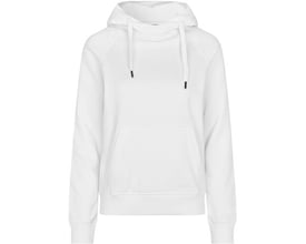 Hvid hættesweatshirt til damer fra ID Identity i størrelse 2XL, med kængurulomme og snøre i hætten.