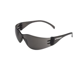 Activewear Mission 4020 sikkerhedsbrille med kantløs, grå linse og mørke brillestænger, set skråt forfra.