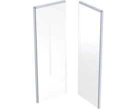Ifö Showerama bagelement 800x900x200 mm i hvid/klar glas med aluminiumsprofiler på en hvid baggrund.