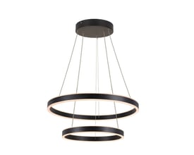 SLV ONE DOUBLE pendel i mat sort aluminium med to ringe, der udsender up/down lys, monteret på hvid baggrund.