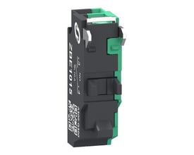 Schneider Electric ZBE1015 kontaktelement med 1NO sluttefunktion og grønne push-in fjederklemmer.
