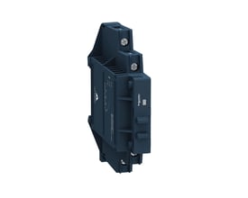 Schneider Electric Zelio SSM solid state relæ i mørkeblå plast med mærkater og skrueterminaler, designet til 12A, 24VAC og 1 pol.