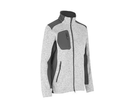 ID Identity dame cardigan i grå melange med mørkegrå kontrastpaneler og lynlåse, fremstillet i strikfleece.