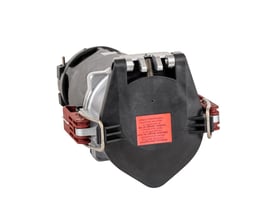 CEE forlænger 250A, 6h, IP67, 3P+N+PE, set bagfra med advarselsetiket og sorte plastdetaljer.