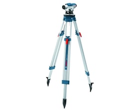 Bosch BT 160 Professional aluminiumstativ med monteret måleværktøj, viser 5/8" gevind og 4,1 kg vægt.