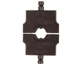 Nærbillede af Elpress MB11 pressebakker, viser prægninger og hulrummet til kabel på 25mm².