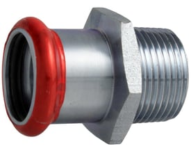 Unico forzinket overgangsnippel med 89mm muffeende og 3" udvendigt gevind til varme- og kølesystemer.