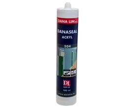 Hvid patron med Dana Lim Acrylfugemasse 504, 300 ml, til fugning og overmaling.