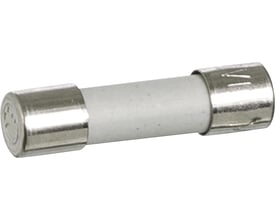 Mersen finsikring på 125 mA med hvid cylindrisk krop og metalender, 5 x 20 mm, flink og 250 V.