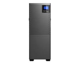 PowerWalker VFI 10000 ICT IoT UPS på hjul med mørkegråt, rillet kabinet og display; effekt på 10000 VA/10000 W.