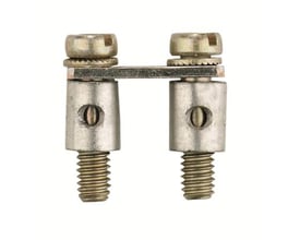 Weidmüller 2-polet laske Q 2 SAK10 med skrueterminaler uden isolering, vist på hvid baggrund.