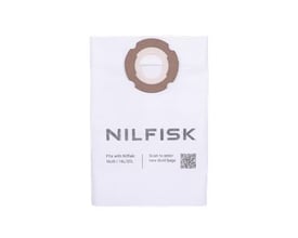 Nilfisk fleecefilterposer og vådfilter til MULTI I 16/20 og BUDDY II 18 i hvid emballage med rundt brunt tilslutningsstykke.