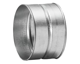 Nærbillede af Lindab MF-RS muffe i rustfri stål, der viser den 160 mm dimension og samlingsdetaljer.