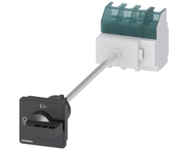 Siemens SENTRON 3LD2 4-polet hovedafbryder på 63 A med sort drejeknap og aksel til gulvmontering.
