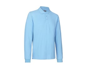 ID Identity lyseblå poloshirt med lange ærmer i pique-kvalitet og stretch, vist forfra.