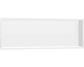 Hansgrohe XtraStoris Original vægniche i mat hvid, 300/900/100 mm, med integreret ramme og rustfrit stål.