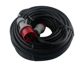 50 meter VAERK CEE 5P forlængerkabel med 16A IP44, 5G2,5 H07RN-F kabeltype og fasevender.