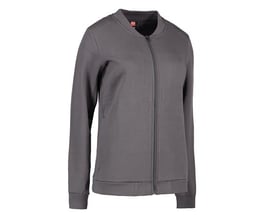 Dame cardigan fra ID Identity i silver grey med lynlås og ribkanter. Slidstærkt materiale med figur-syet pasform.