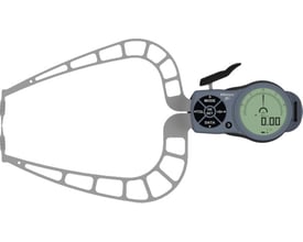 Digital skydelære til udvendige målinger, 0-50mm, med affaset design og grå LCD-skærm.