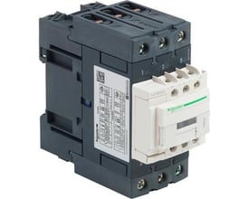 TeSys D kontaktor fra Schneider Electric, 50A, 3-polet, med synlige tilslutningsklemmer og sideprofil med mærkat.